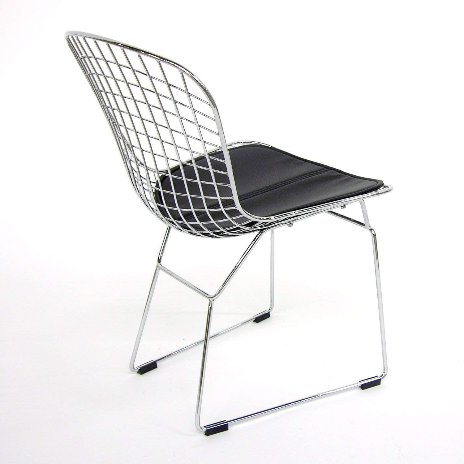 Black Metal Upholstered Side Chair with Leather Seat