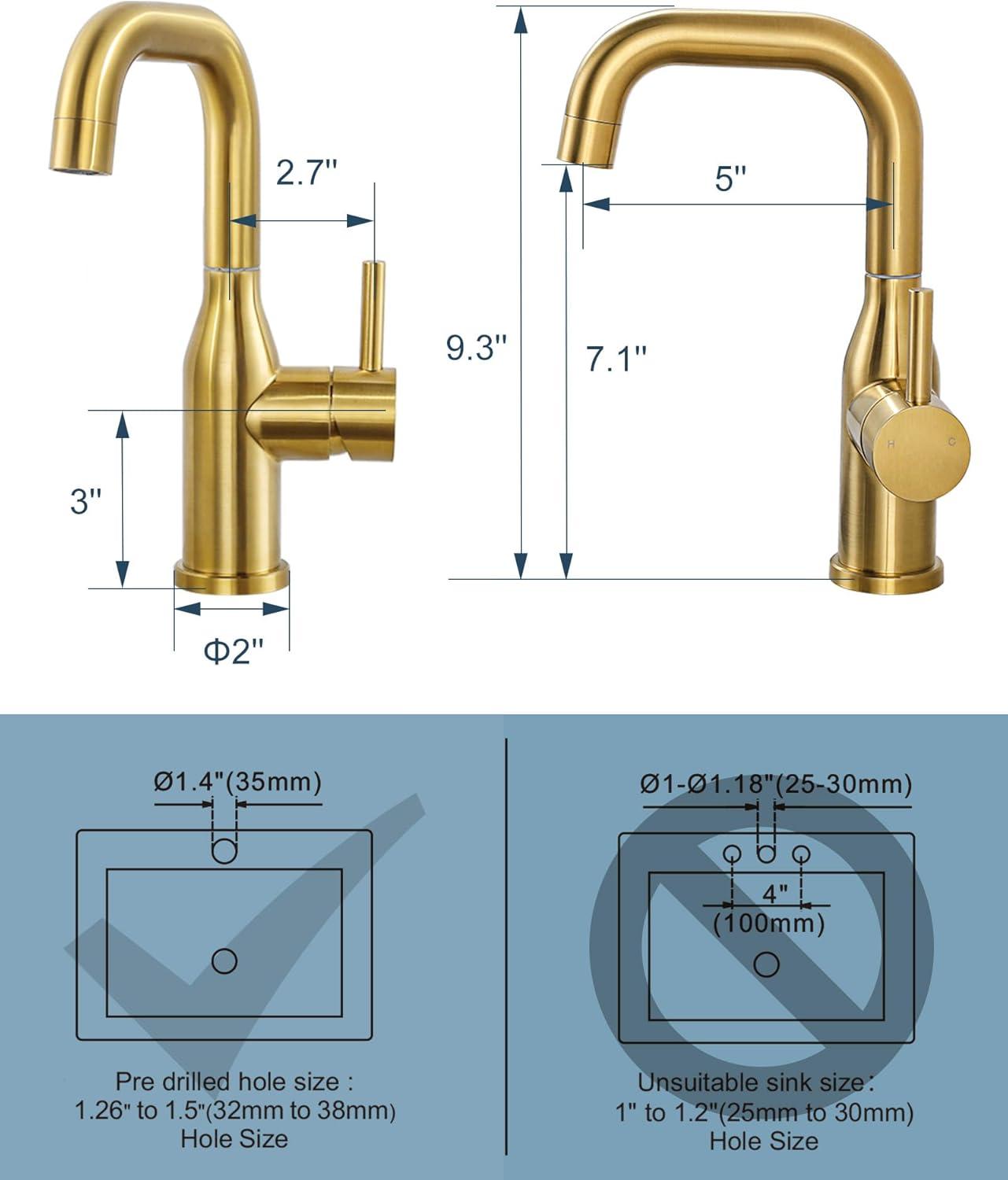 Brushed Gold Stainless Steel Single Handle Bar Faucet