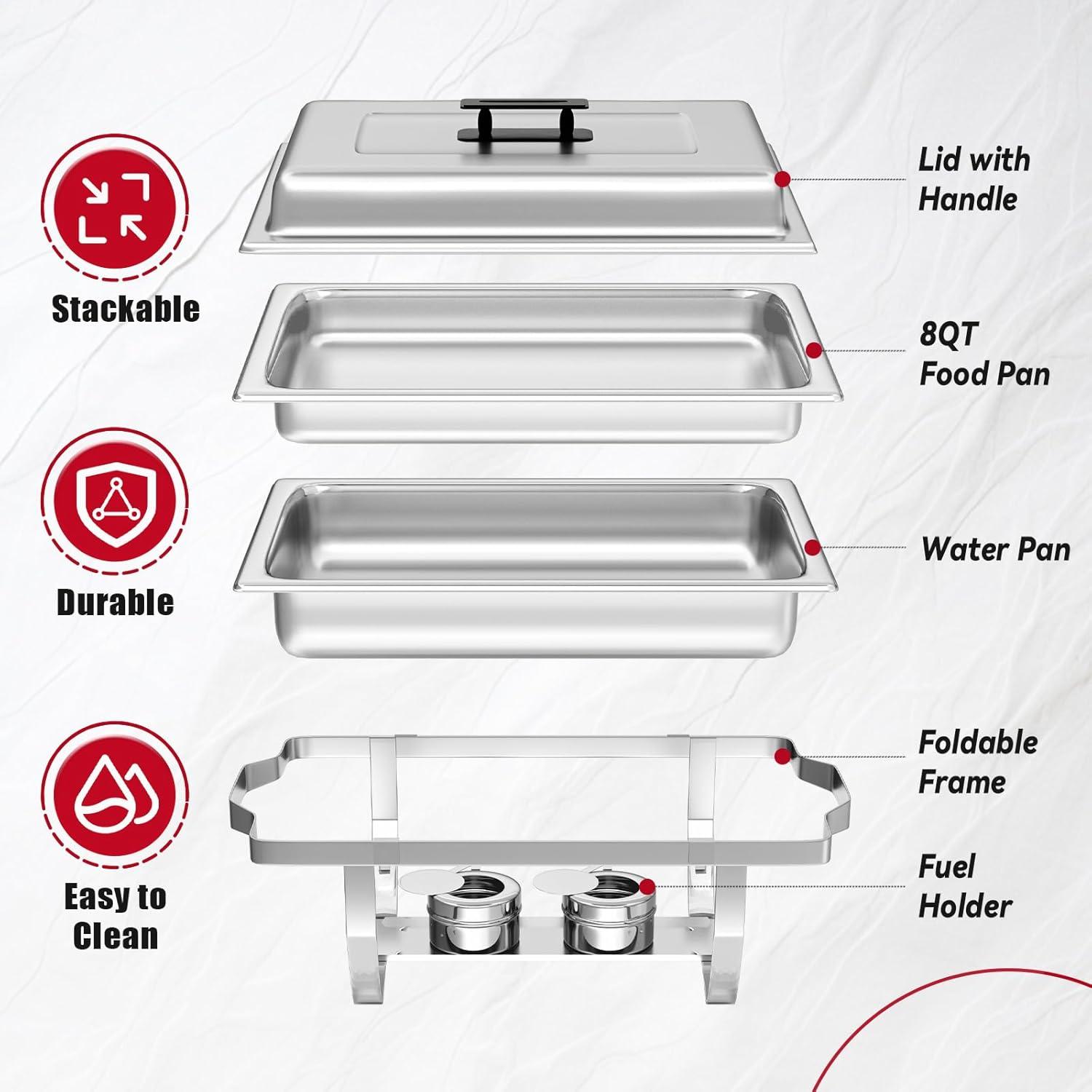 The Party Aisle™ Chafing Dishes For Buffet 4 Pack, 8 Qt Stainless Steel Chafers And Buffet Warmers Sets With Lid, Rectangle Serving Food Warmer Catering Supplies Buffet Display For Parties