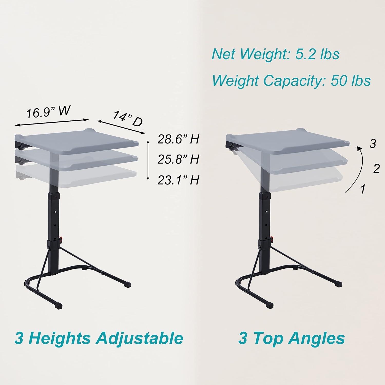 Gray Adjustable Folding TV Tray Table with Metal Frame