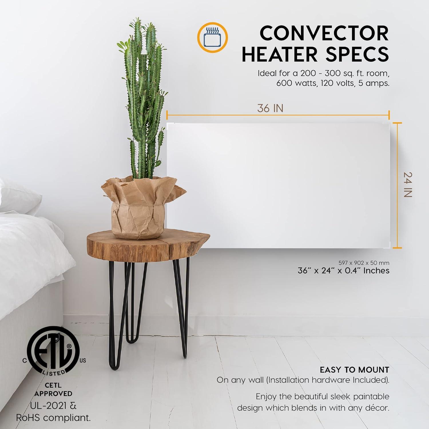 White Electric Wall Heater with Thermostat and Convection