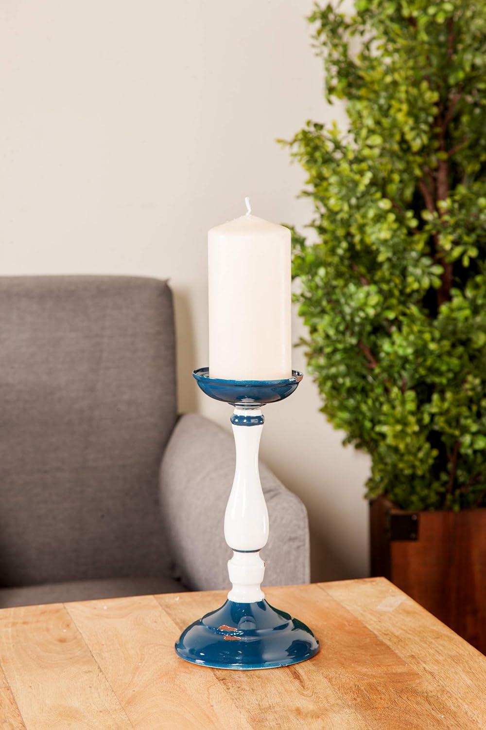 Rustic White and Blue Wood Candlestick Set, 20" Length