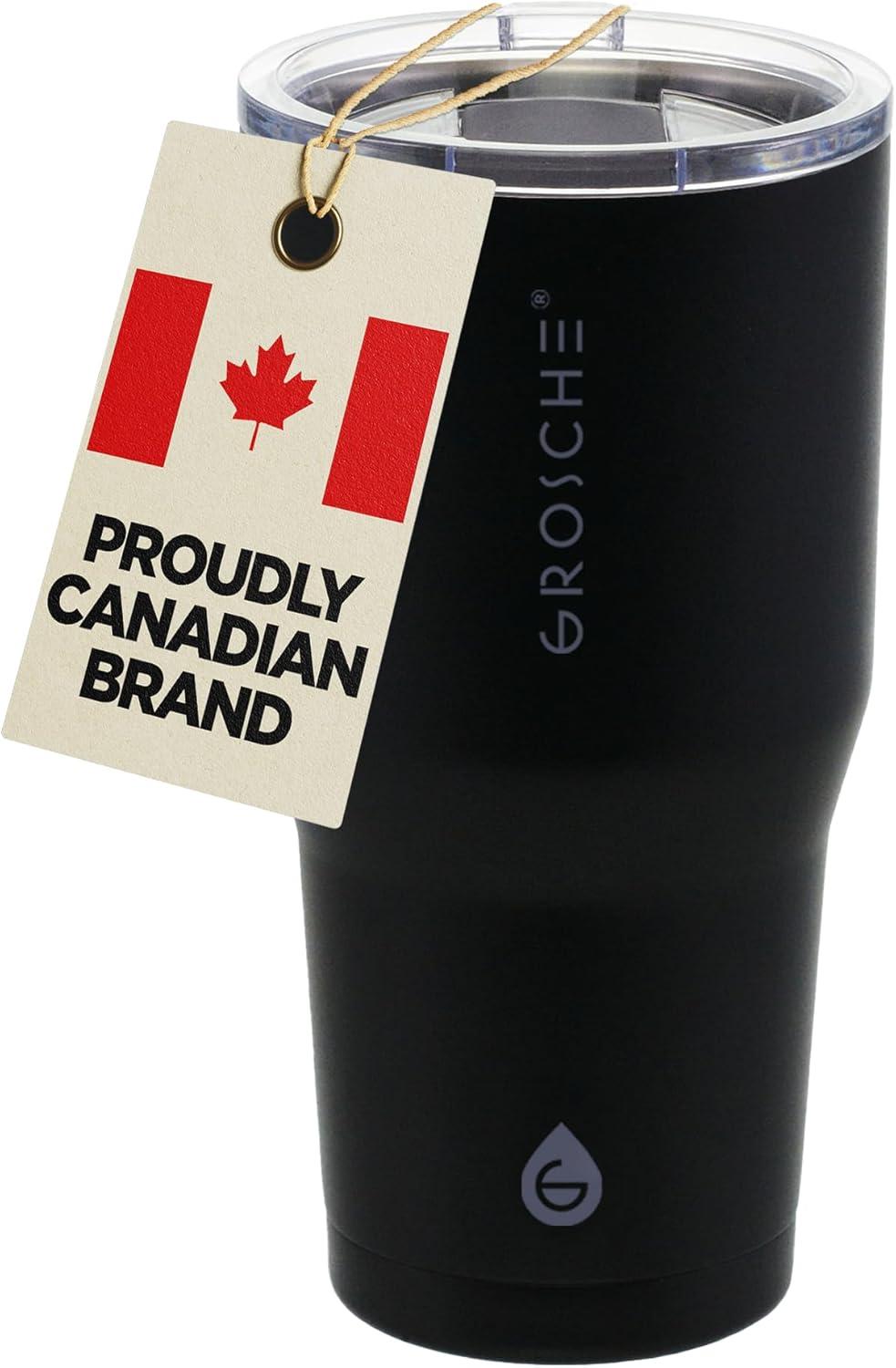 GROSCHE YUKON 20 OZ Insulated Travel Mug, Coffee Tumbler with Slider Lid, Graphite Black