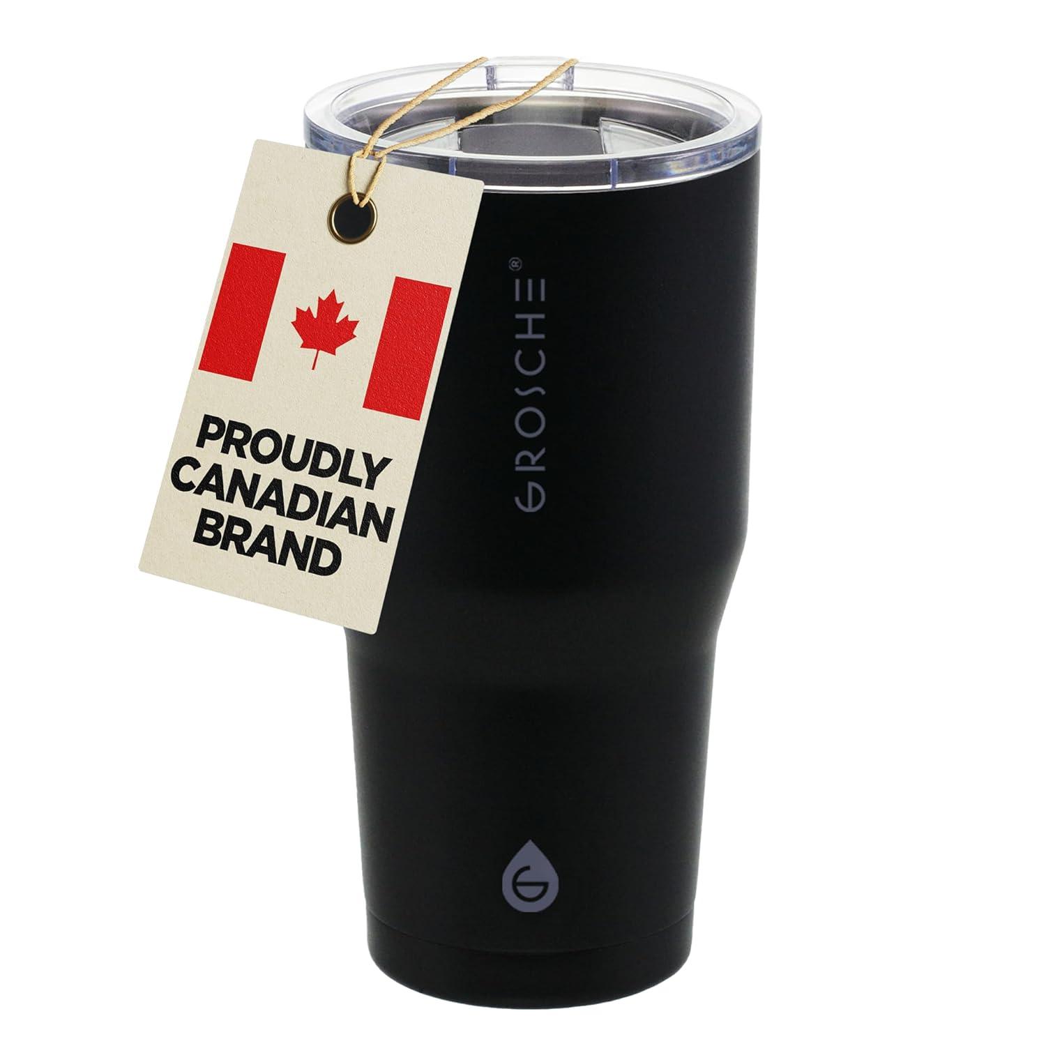 GROSCHE YUKON 20 OZ Insulated Travel Mug, Coffee Tumbler with Slider Lid, Graphite Black