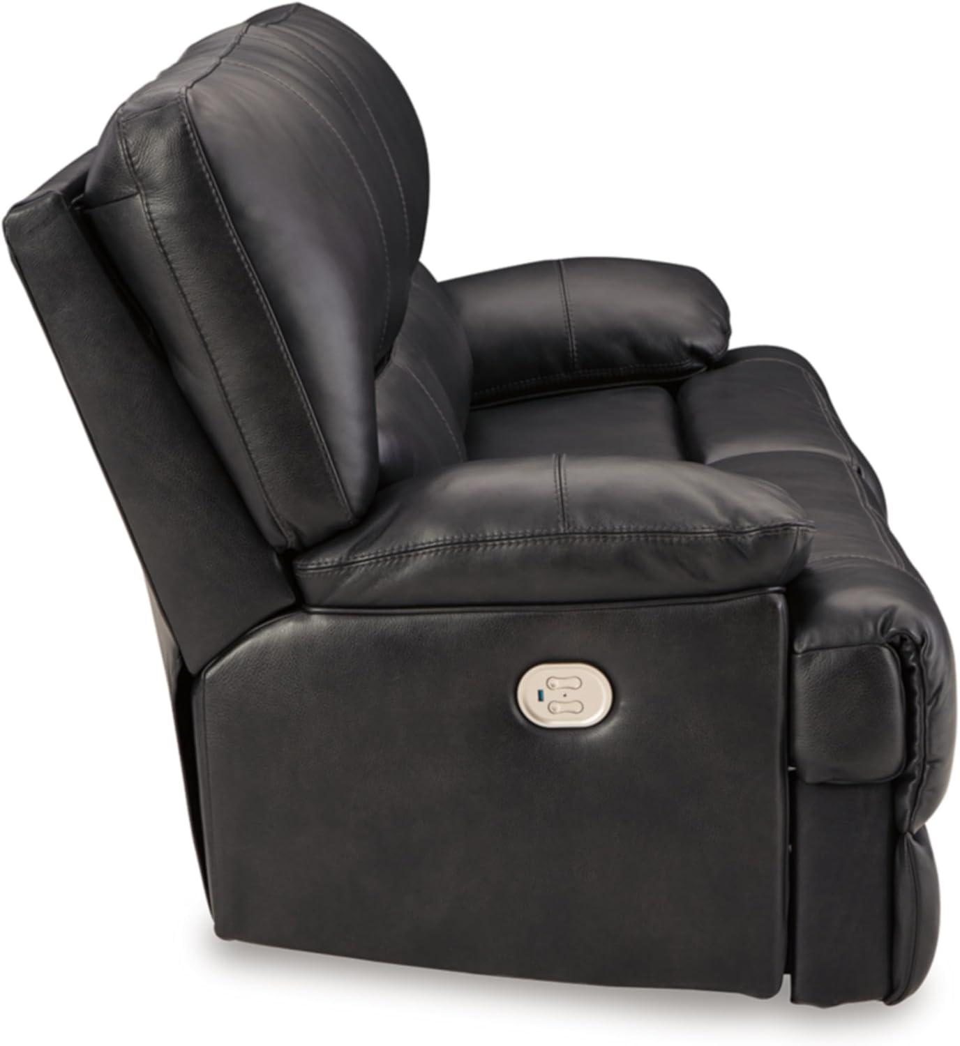 Black Faux Leather Power Reclining Sofa with Pillow-top Arms