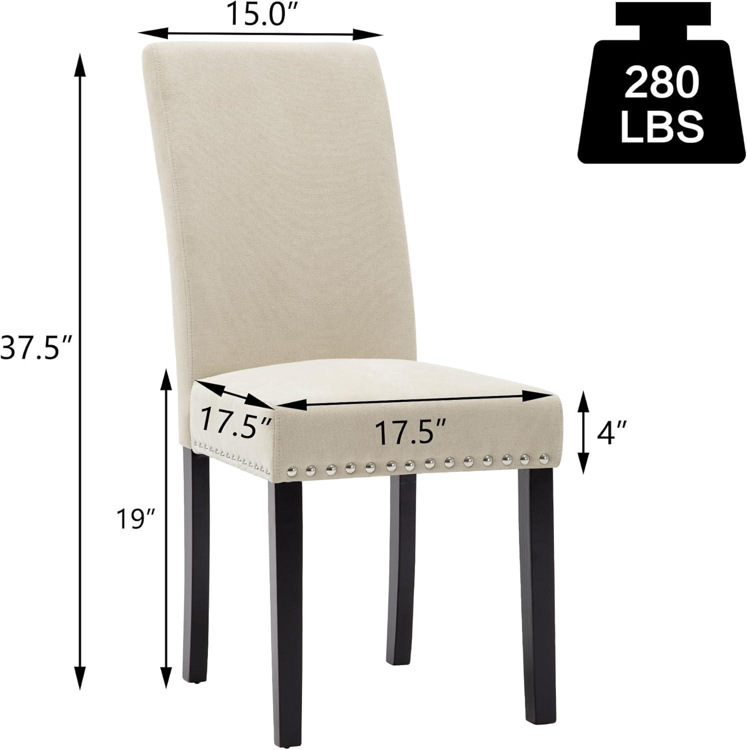 Costway Set of 2 Fabric Dining Chairs Upholstered with Nailhead Trim Beige