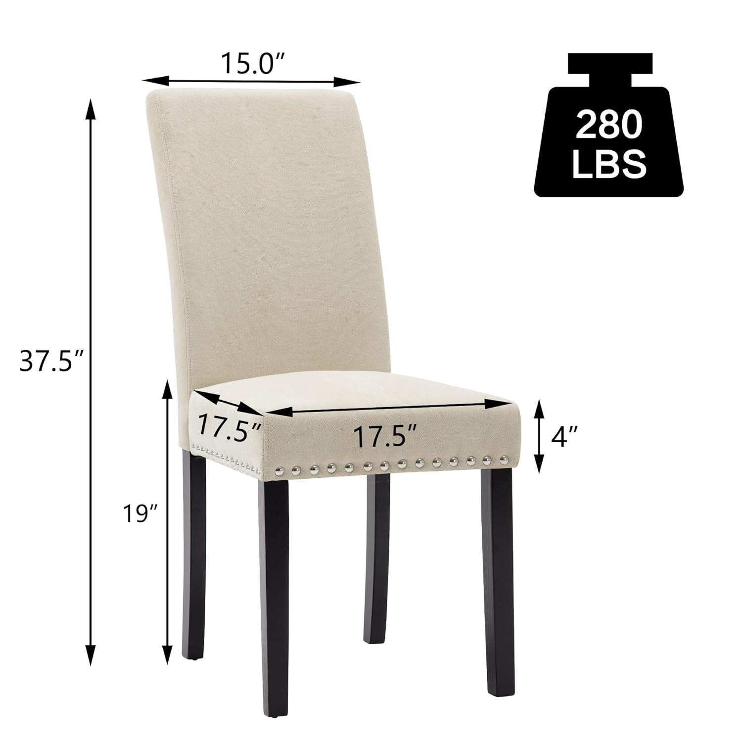 Costway Set of 2 Fabric Dining Chairs Upholstered with Nailhead Trim Beige