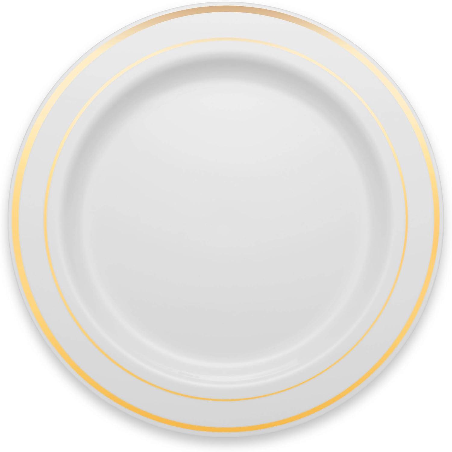 10 Inch Silver Rim Plastic Dinner Plate For 100 Guests