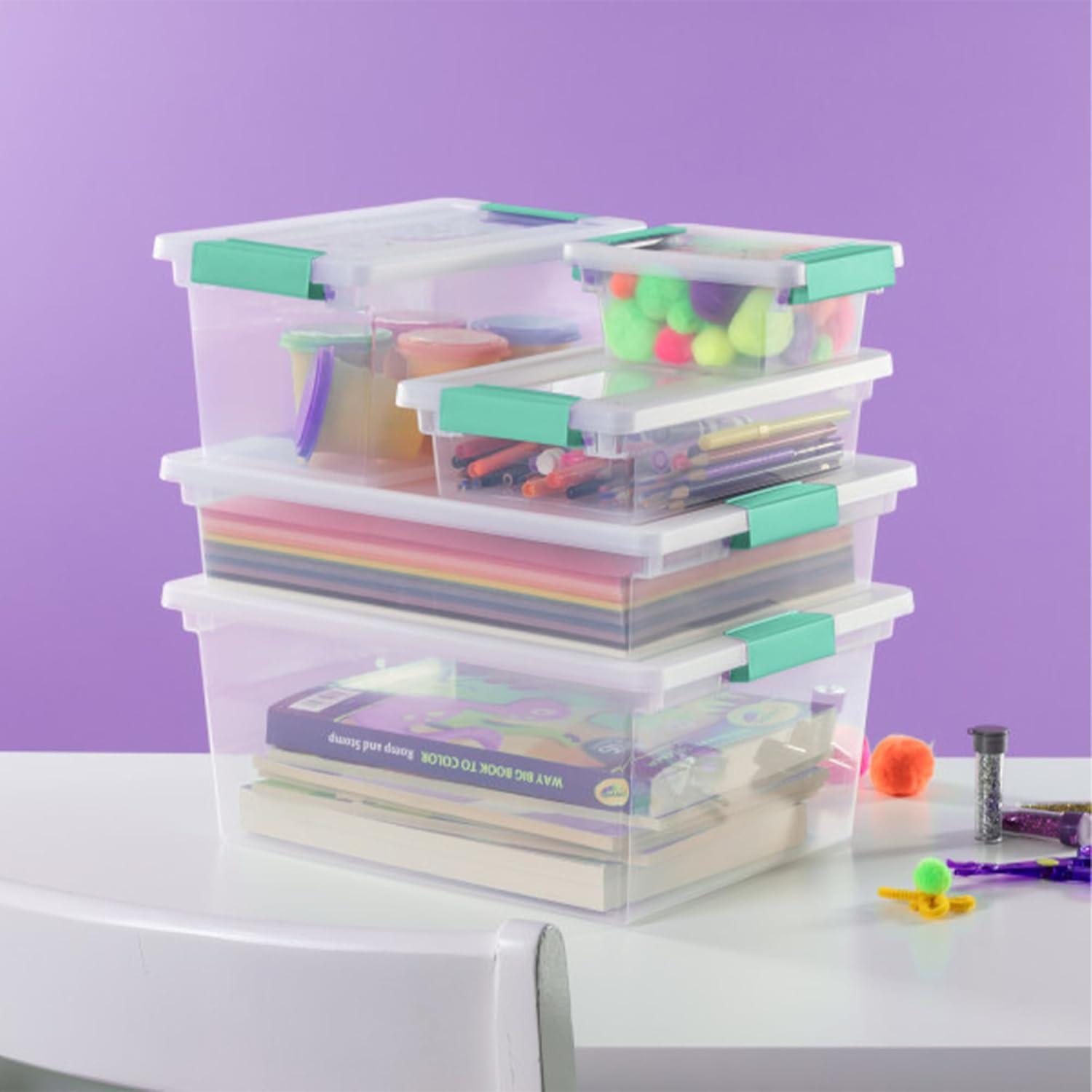 Sterilite Mini Clip Box, Stackable Small Storage Latch Lid Bin, Container Organizes Office, Crafts