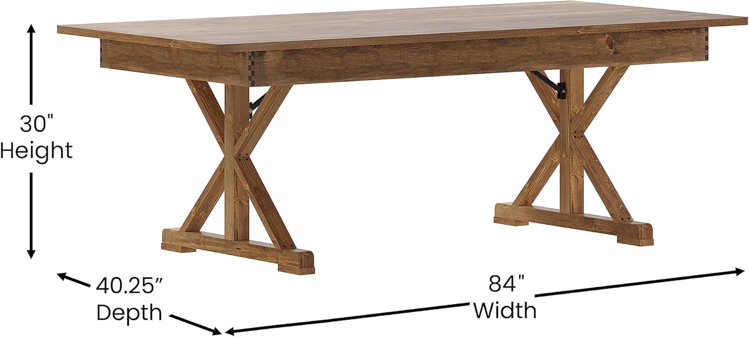 Flash Furniture Eternity Rectangular Solid Pine Farm Dining Table with Folding X-Style Legs