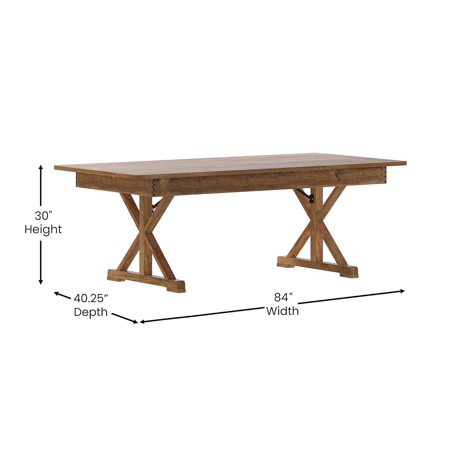 Flash Furniture Eternity Rectangular Solid Pine Farm Dining Table with Folding X-Style Legs