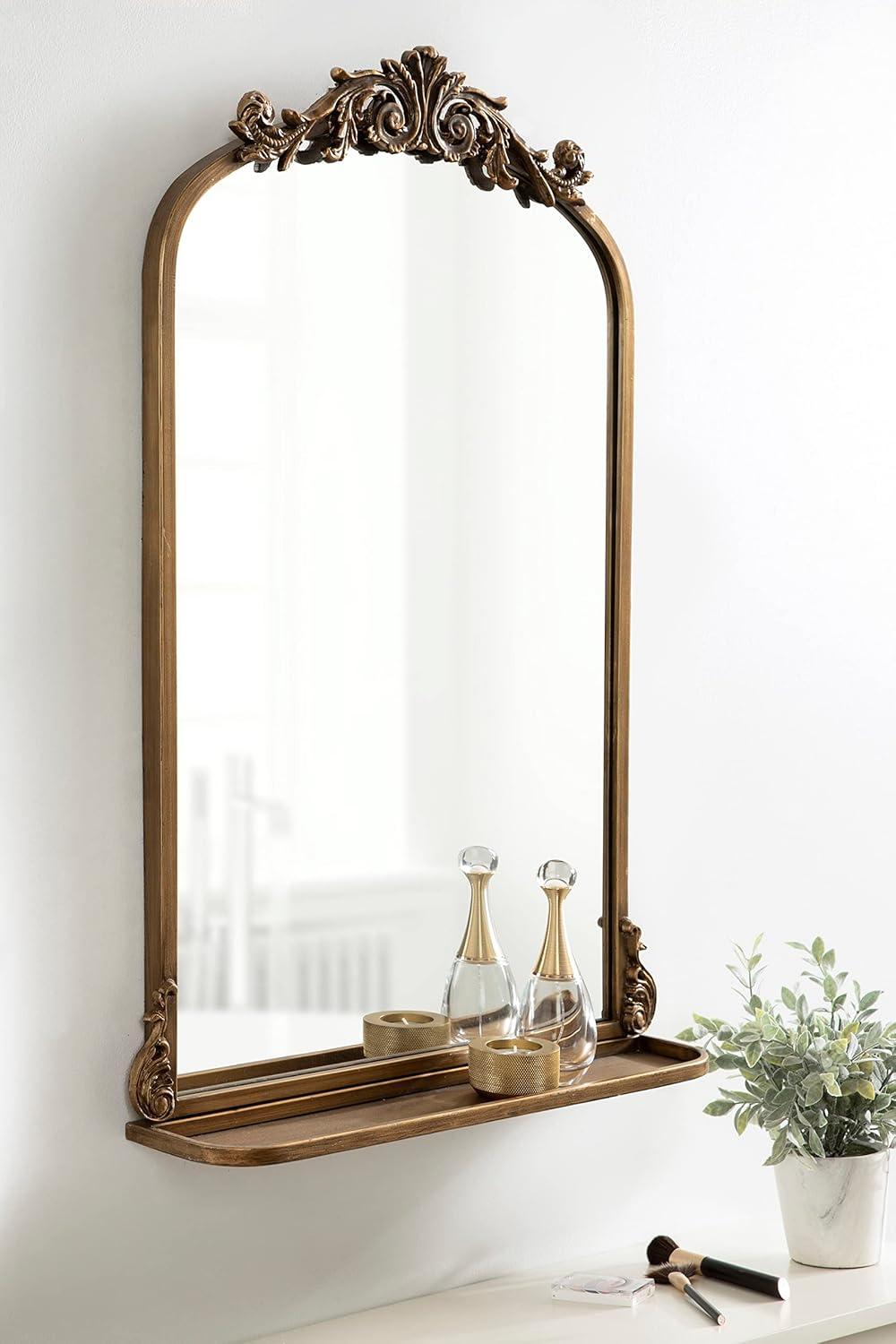 Kate and Laurel Arendahl Functional Mirror with Shelf - Gold, 21x32