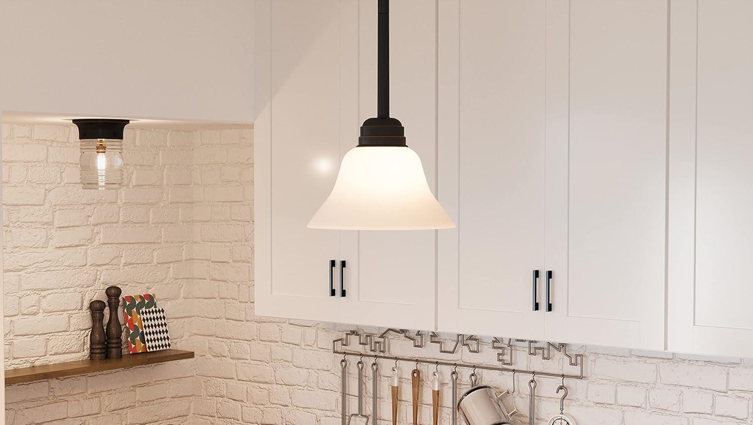 Design House 514513 Millbridge Traditional 1-Light Indoor Dimmable Mini Pendant with Alabaster Glass Shade for Kitchen island bar Bar, Oil Rubbed Bronze