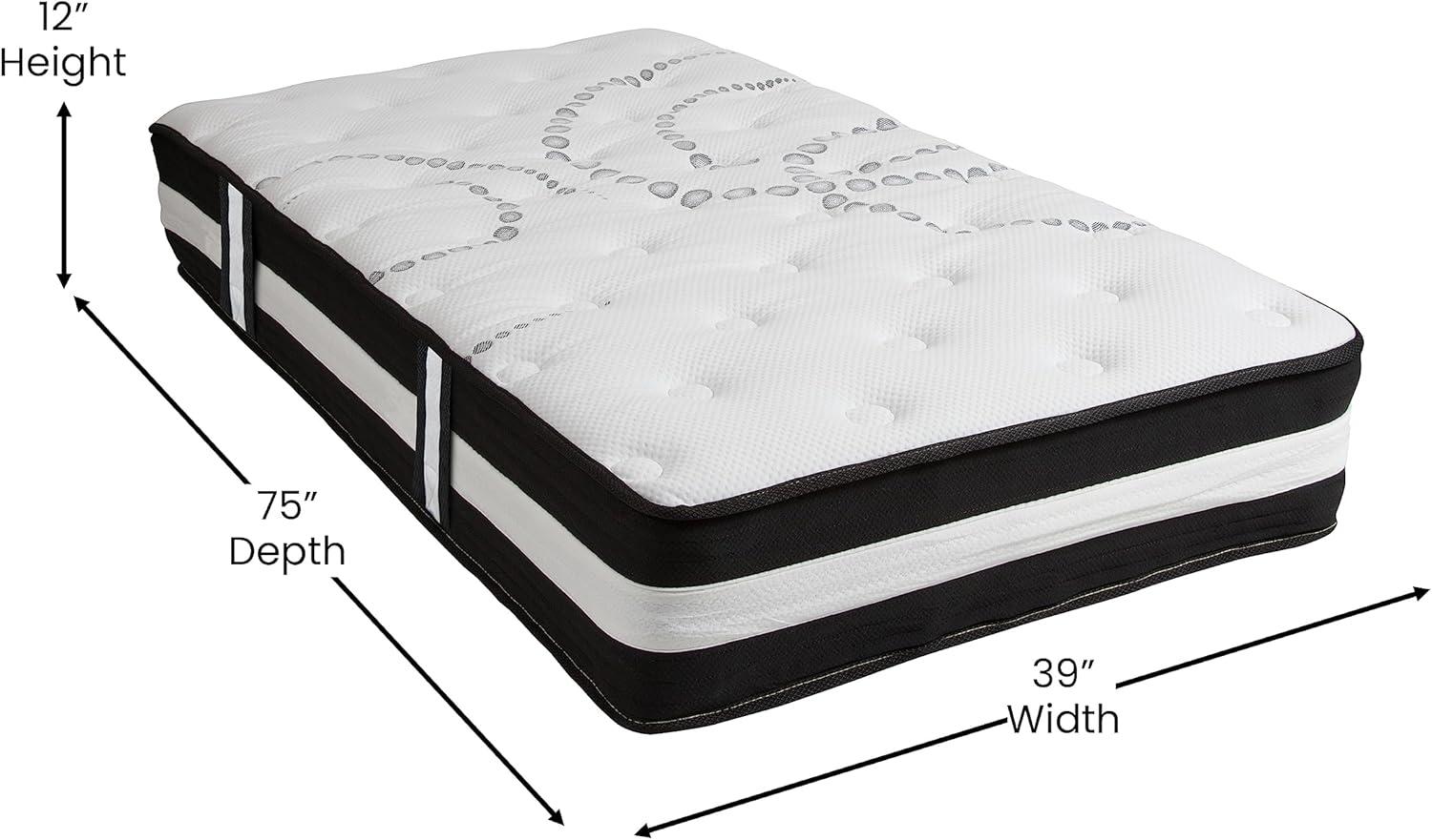 Emma and Oliver 12 Inch CertiPUR-US Certified Hybrid Pocket Spring Mattress, Twin Mattress in a Box - Premium Mattress