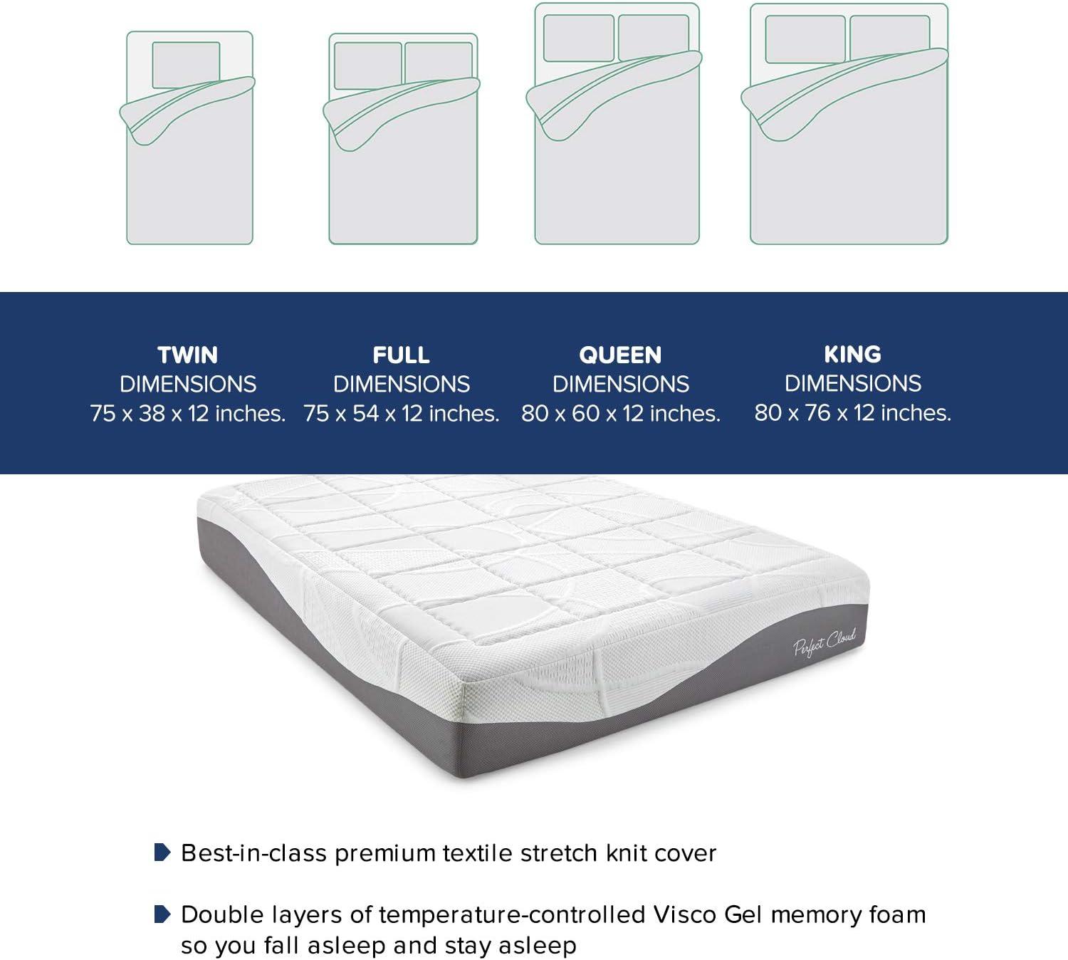 Perfect Cloud Colchón de Memory Foam de Elegancia Colchón de Cama Refrescante de Firmeza Media de 12", Full