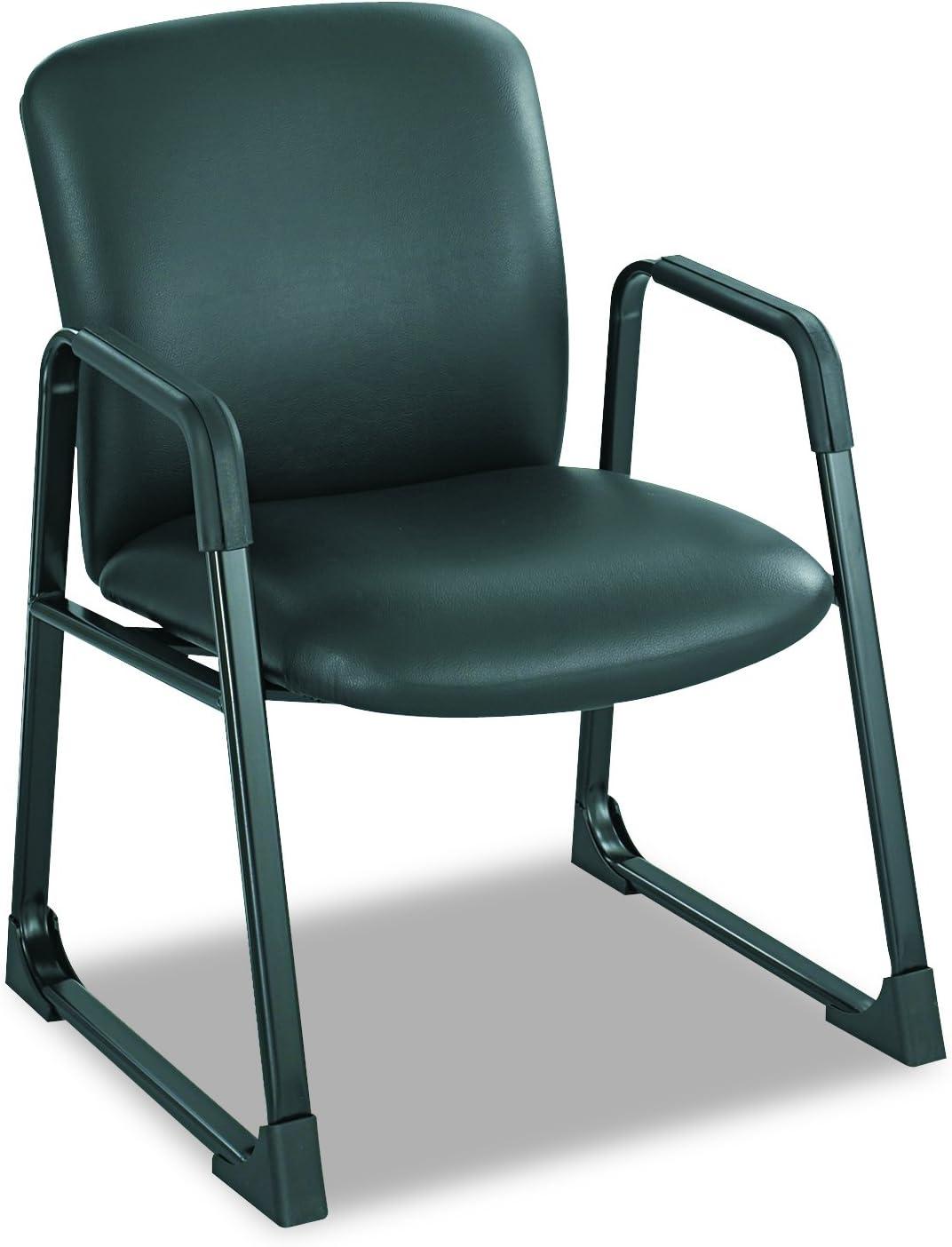 Max Comfort 500 lb Black Vinyl and Steel Swivel Guest Chair