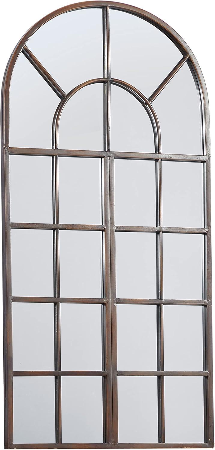 DecMode 24" x 48" Brown Window Pane Inspired Wall Mirror with Arched Top