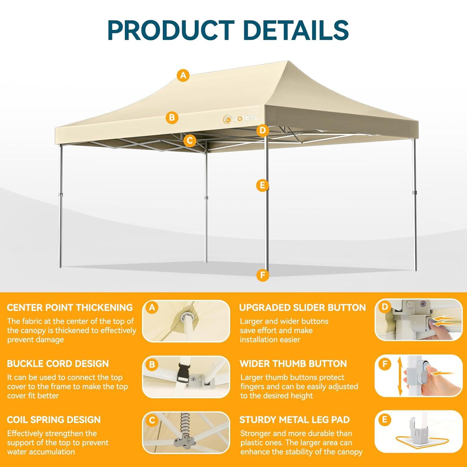 HOTEEL 10'Wx20'D Heavy Duty Pop up Canopy Tent with 6 sidewalls Easy Up Commercial Outdoor