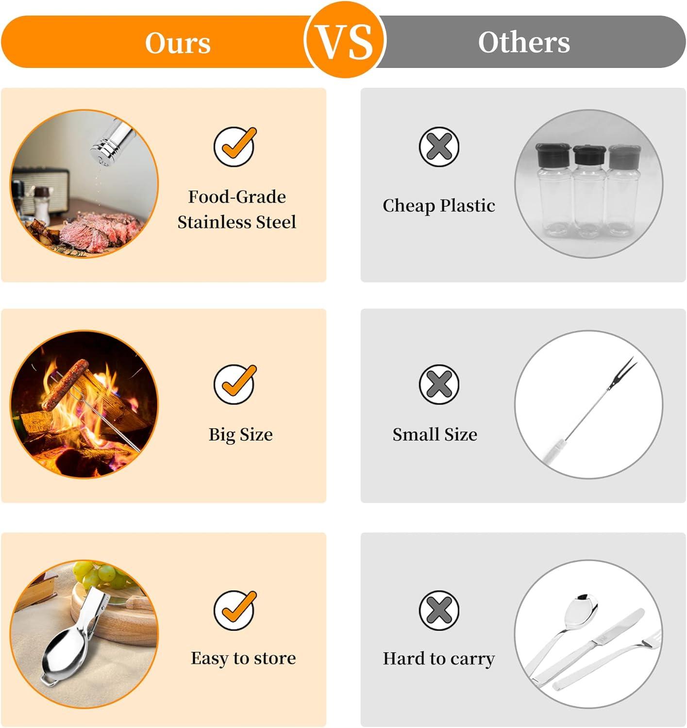 Camping Cooking Utensils Set, Stainless Steel Grill Tools, Camping BBQ Cookware Gear and Equipment for Travel Tenting RV Van Picnic Portable Kitchen Essentials Accessories