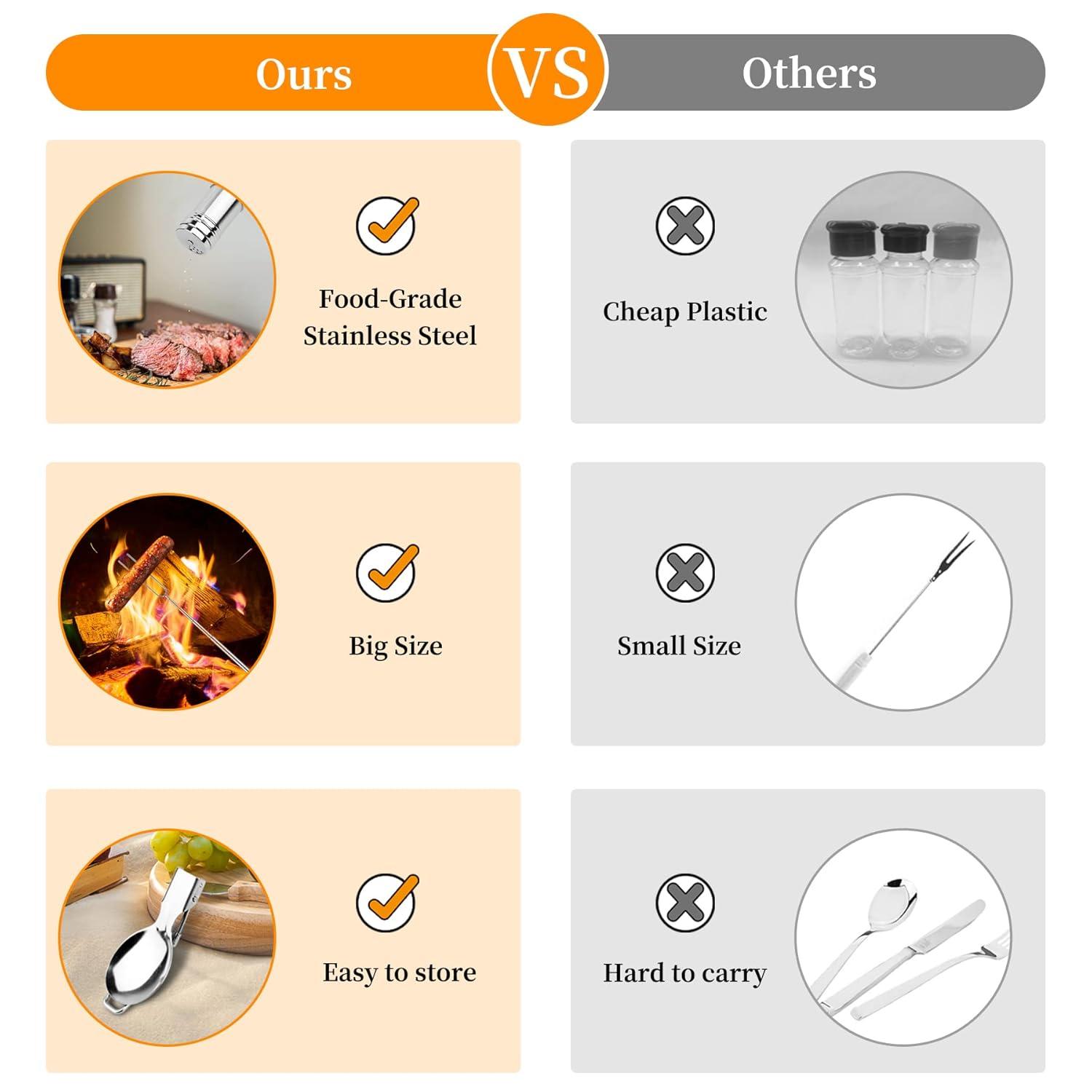 Camping Cooking Utensils Set, Stainless Steel Grill Tools, Camping BBQ Cookware Gear and Equipment for Travel Tenting RV Van Picnic Portable Kitchen Essentials Accessories