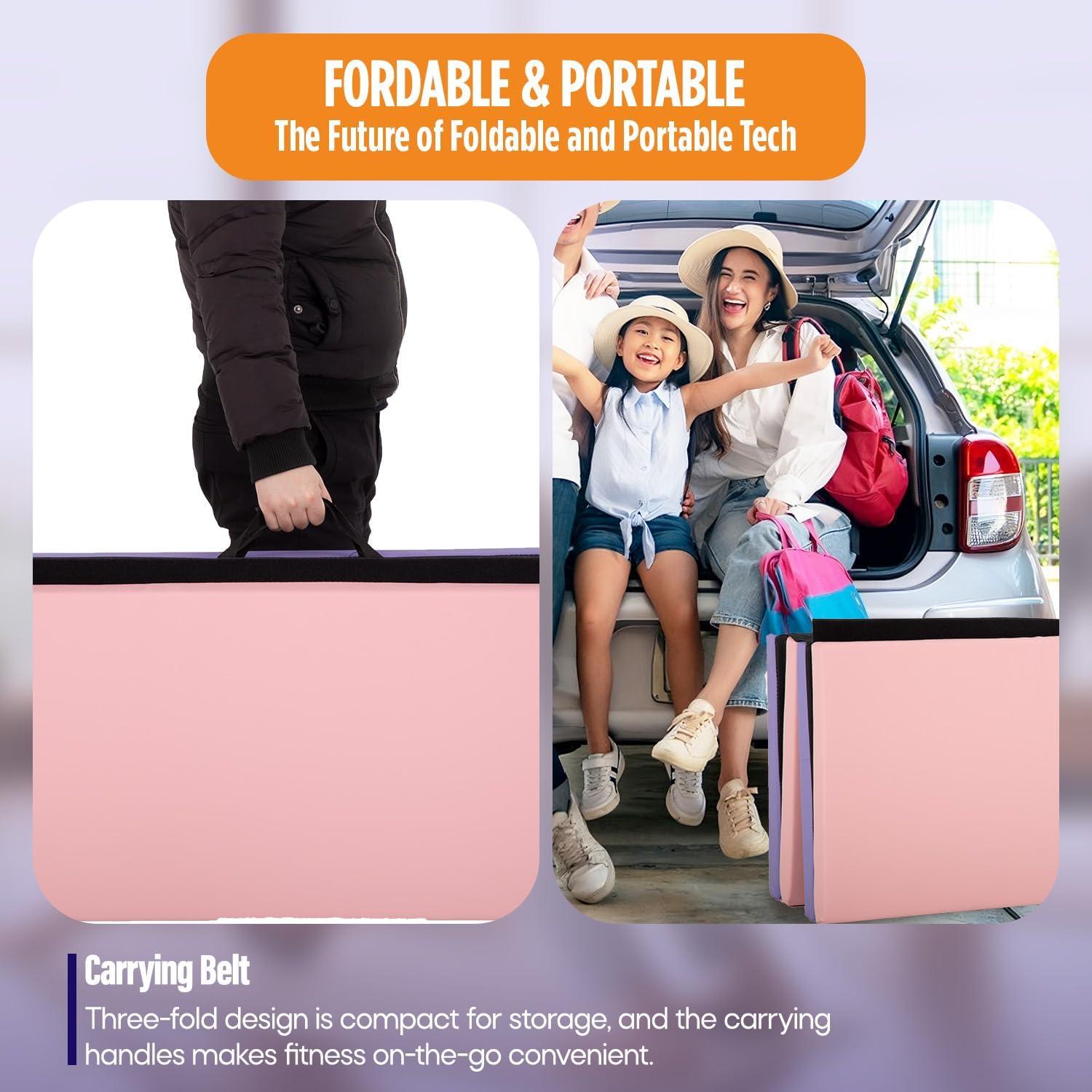 PayLessHere Gymnastics Mat - Folding Gymnastic Mat for Tumbling, Stretching, Yoga & Arts - Thick PU Leather - Indoor/Outdoor