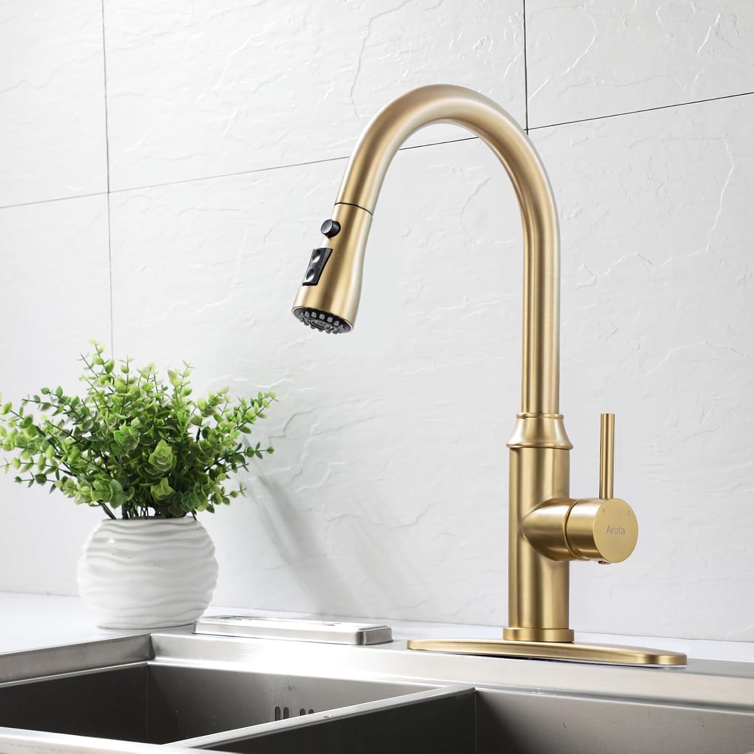 GAGALIFE Single Handle Pull Down Sprayer Kitchen Faucet High Arc Stainless Steel Faucet with 3-Function Sprayer JJL-CL-PT-SDP-C