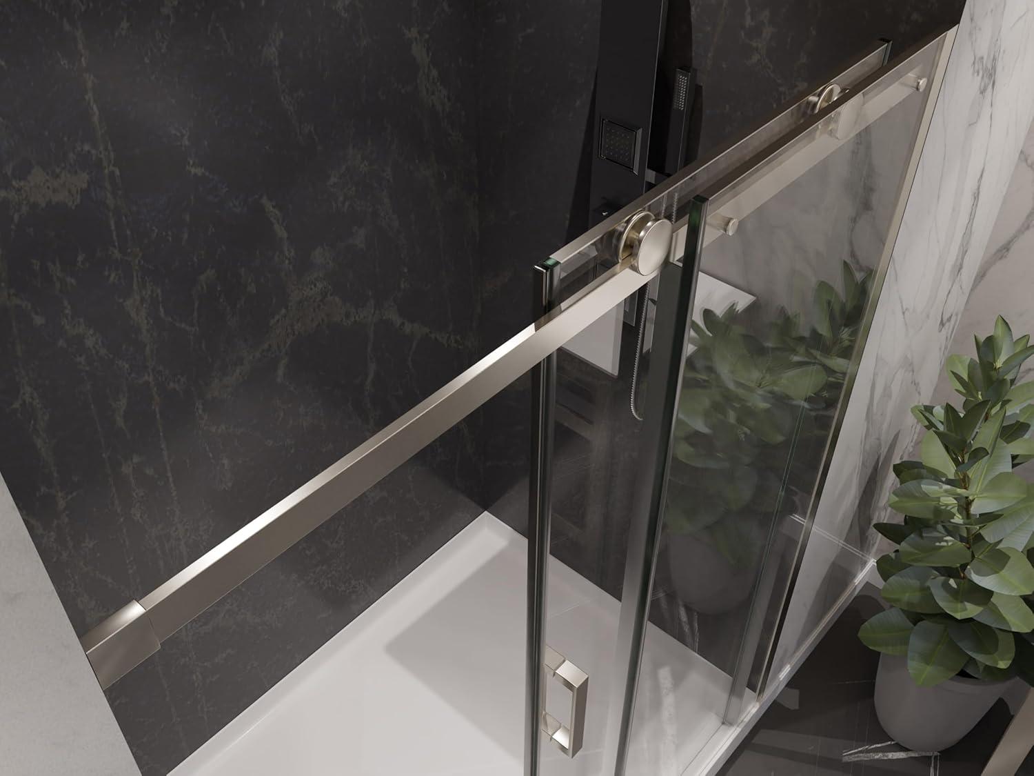 Anzzi  48 x 76 in. Rhodes Series Frameless Sliding Shower Door with Handle, Brushed Nickel