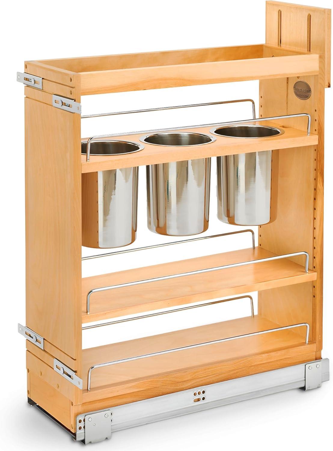 Rev-A-Shelf 8" Pull Out Storage Organizer for Base Kitchen Cabinets w/ Soft-Close, Sliding Shelves for Utilities, Utensils or Spices, 448UT-BCSC-8C