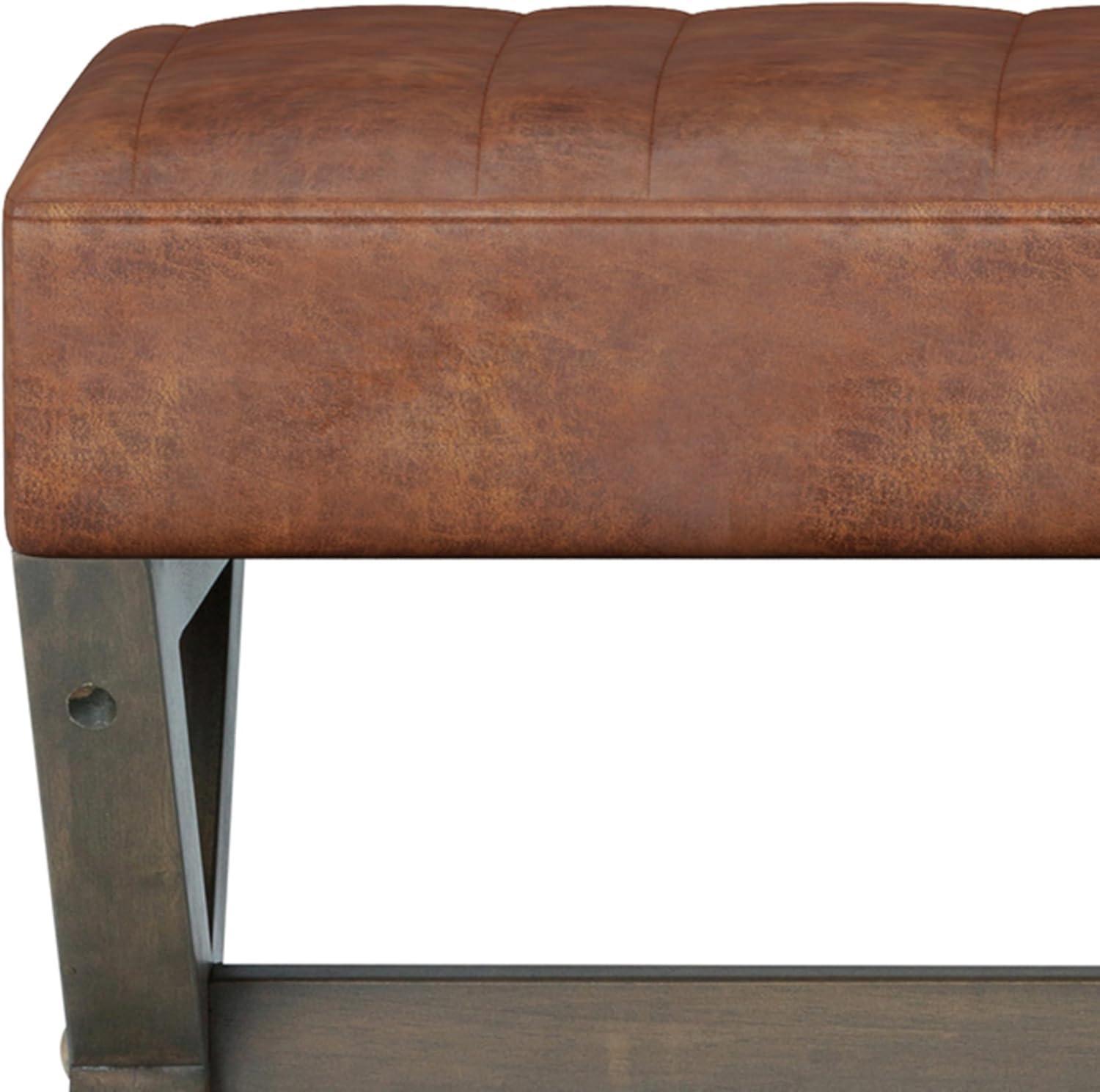 Simpli Home Salinger 48"W Large Ottoman Bench in Distressed Vegan Leather with Solid Wood Frame