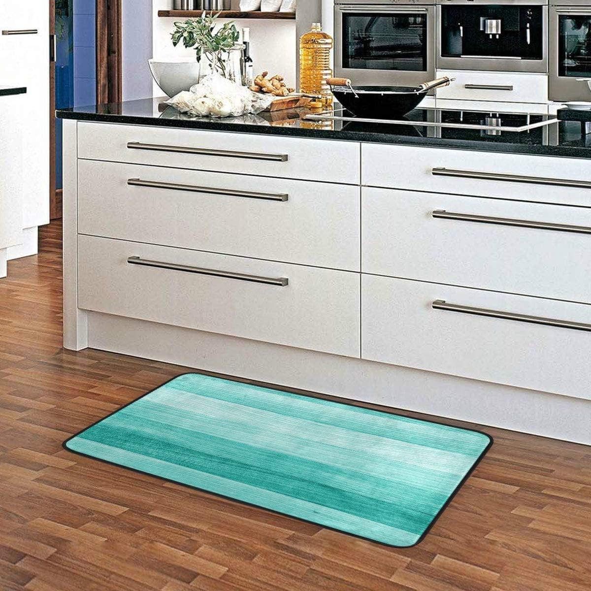 Kitchen Rugs Teal Turquoise Green Wood Design Non-Slip Soft Kitchen Mats Bath Rug Runner Doormats Carpet for Home Decor, 39" X 20"