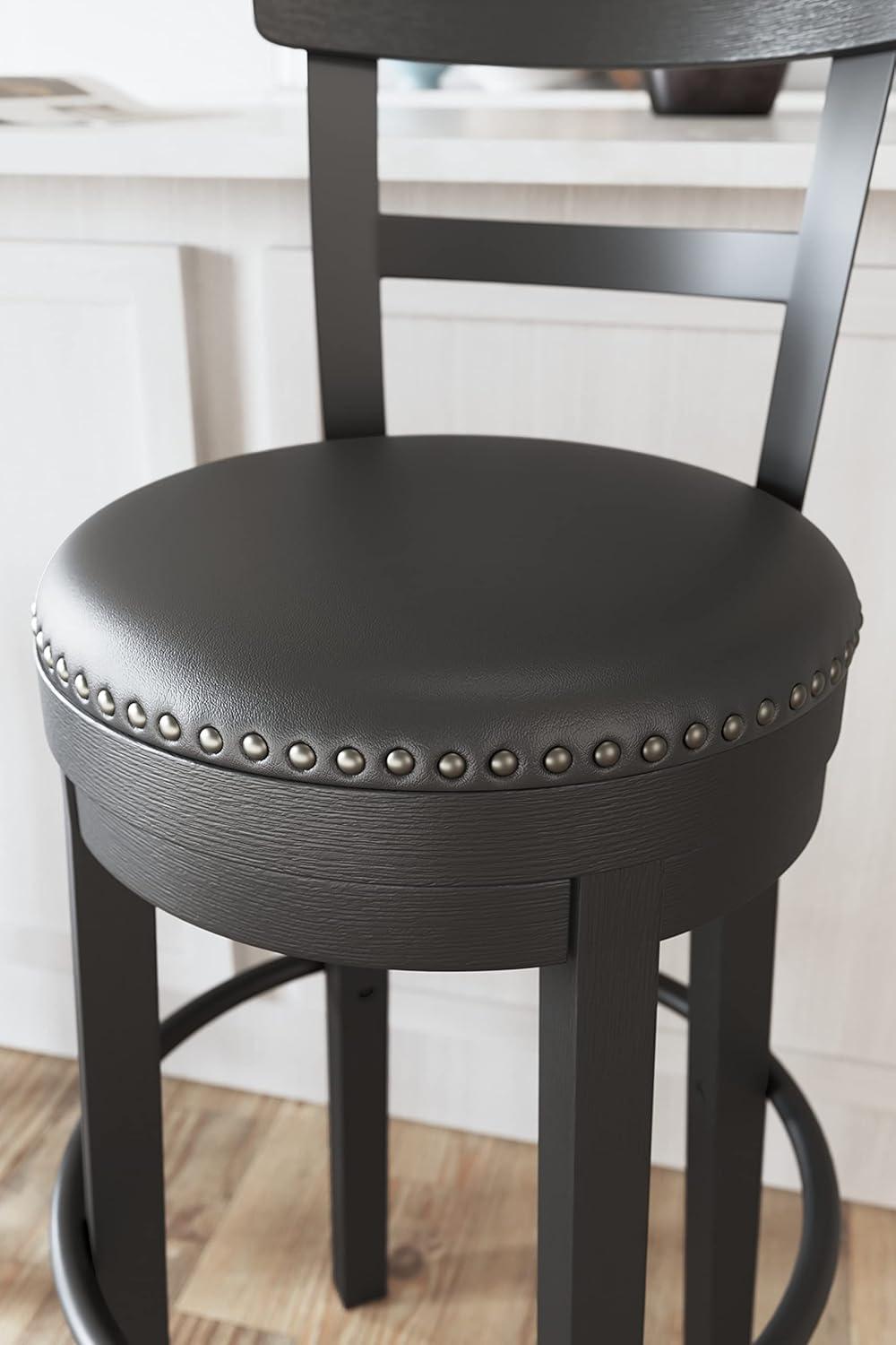 Transitional Black Wood Swivel Barstool with Nailhead Trim