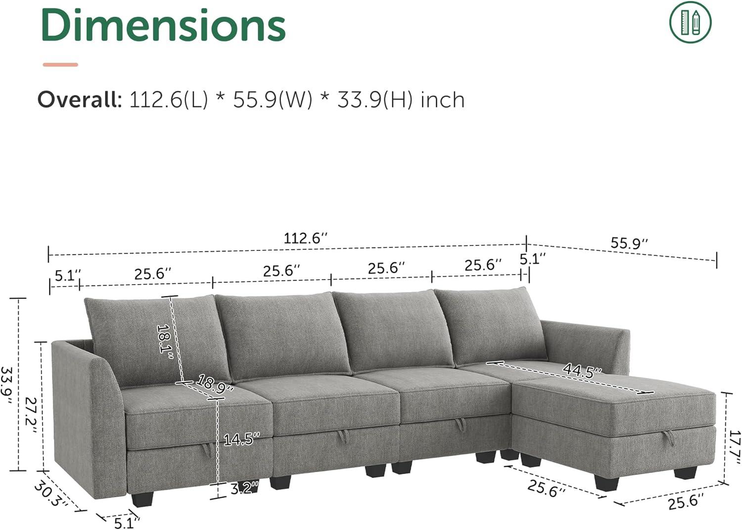 HONBAY U Shape Modular Sectional Sofa with 7 Seaters Sofa Couch with Storage Reversible Chaises, Grey