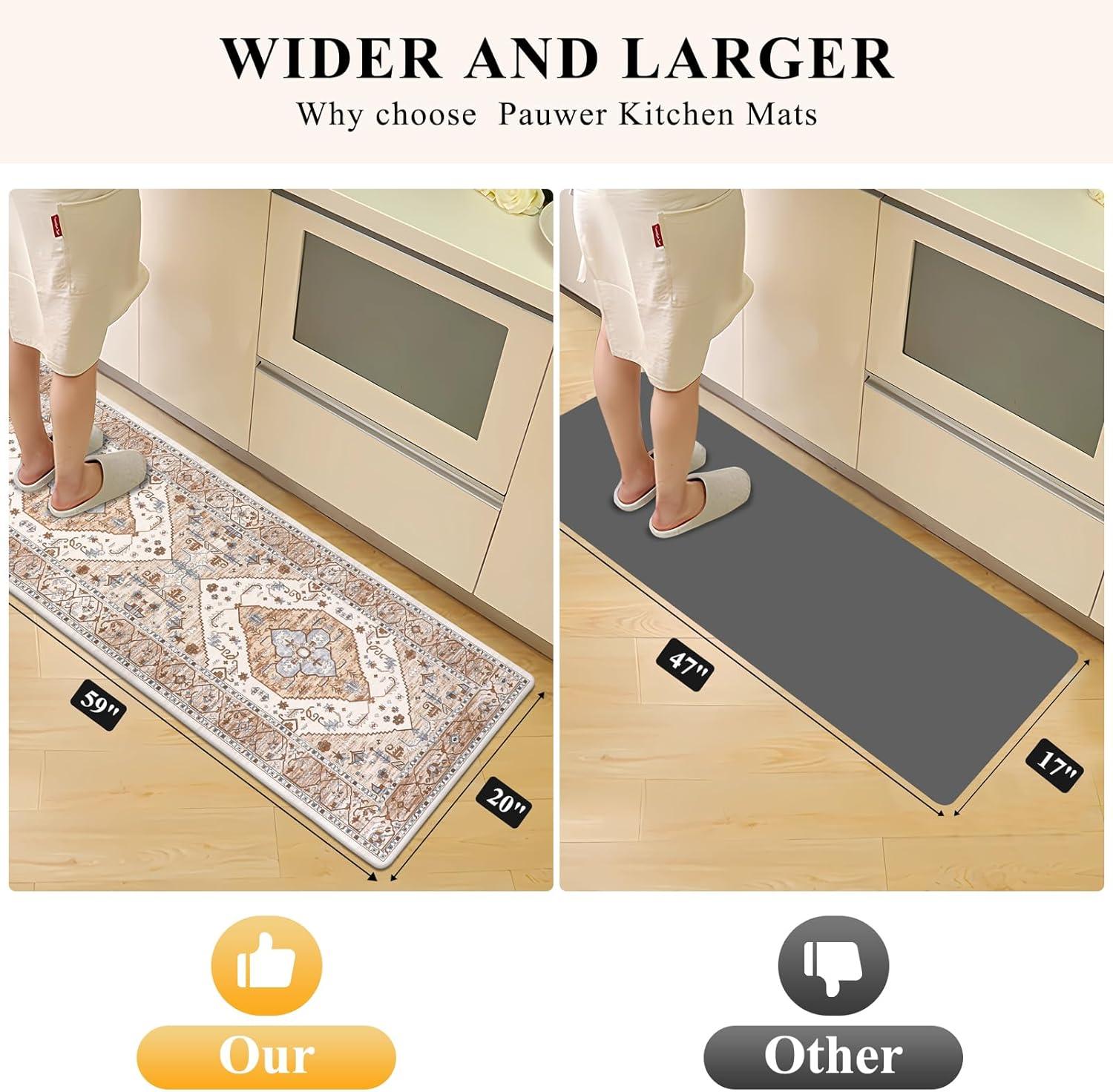 Beige Non-Slip Synthetic Anti-Fatigue Kitchen Mat Set