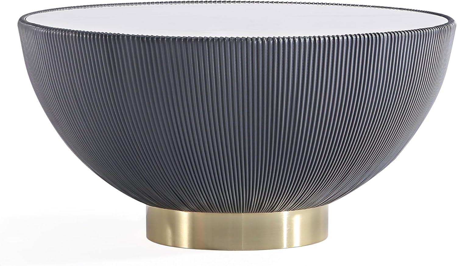 Manhattan Comfort 3pc Anderson Leatherette Upholstered Coffee Table and End Table Set: Gold Metal Finish, Round Shape