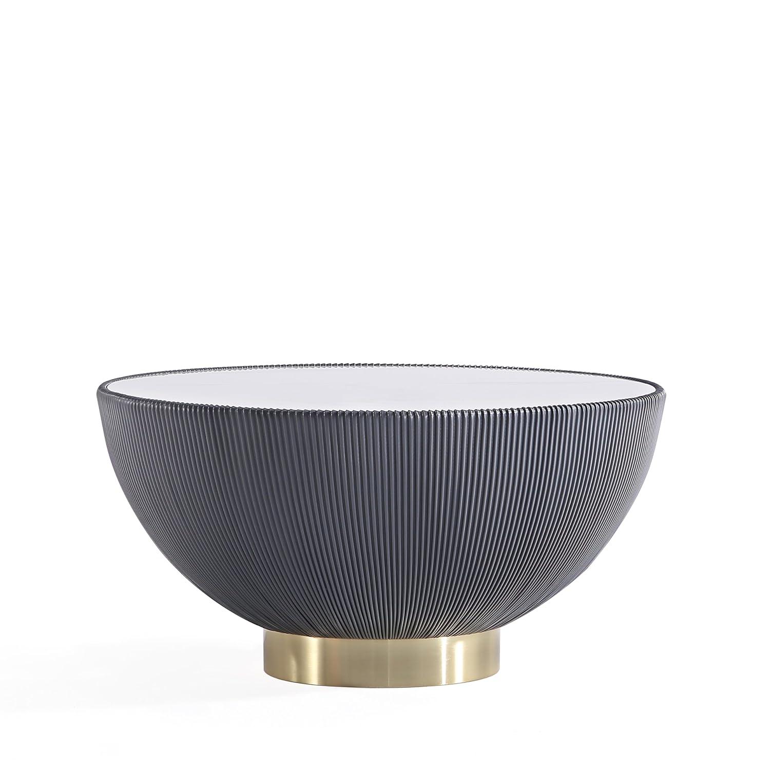 Manhattan Comfort 3pc Anderson Leatherette Upholstered Coffee Table and End Table Set: Gold Metal Finish, Round Shape