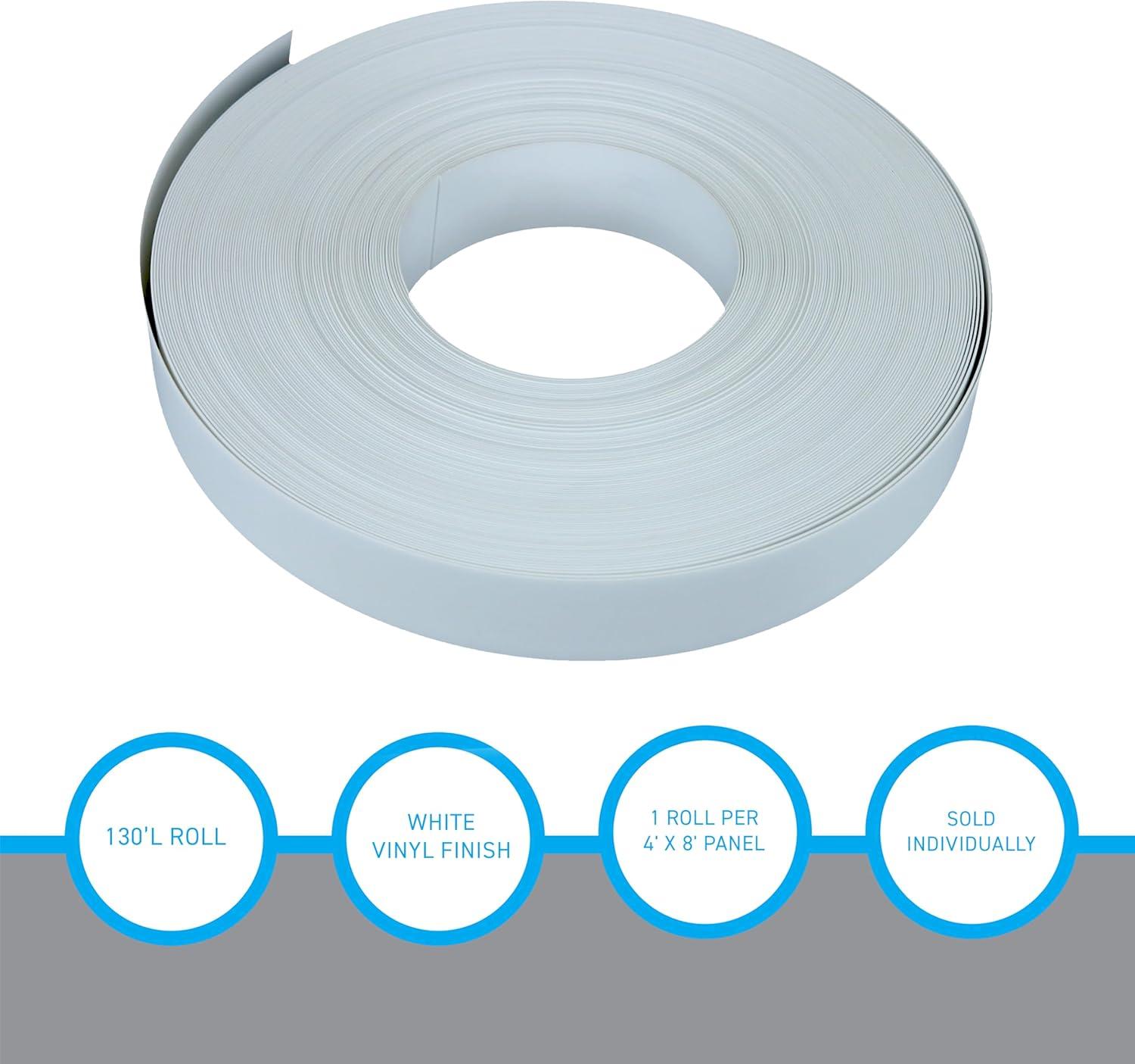 White Vinyl Slatwall Insert Strip Roll, 130' Length