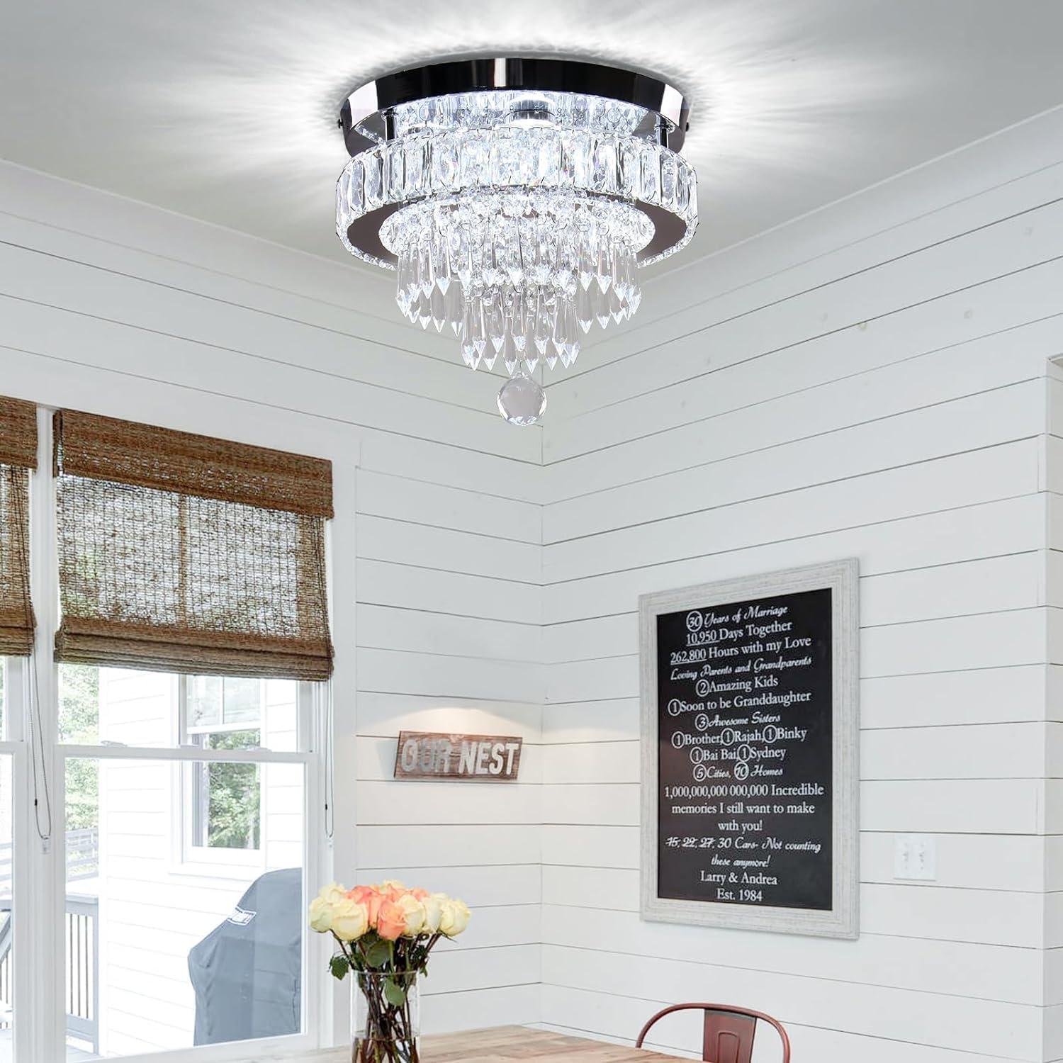 House of Hampton® House of Hampton® 11.8" Crystal Chandeliers Modern Crystal Ceiling Light LED Chandeliers Semi Flush Mount Chandelier Light for Bedrooms Dining Living Room Hallway (6500K Cool White Light)