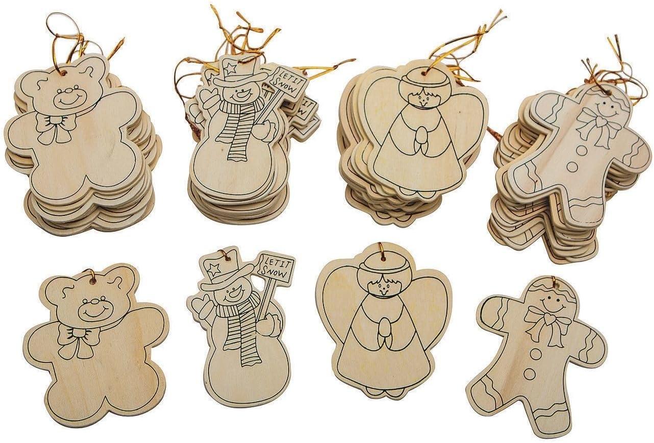 Set of 48 Unfinished Wooden Holiday Ornaments with Gold Thread