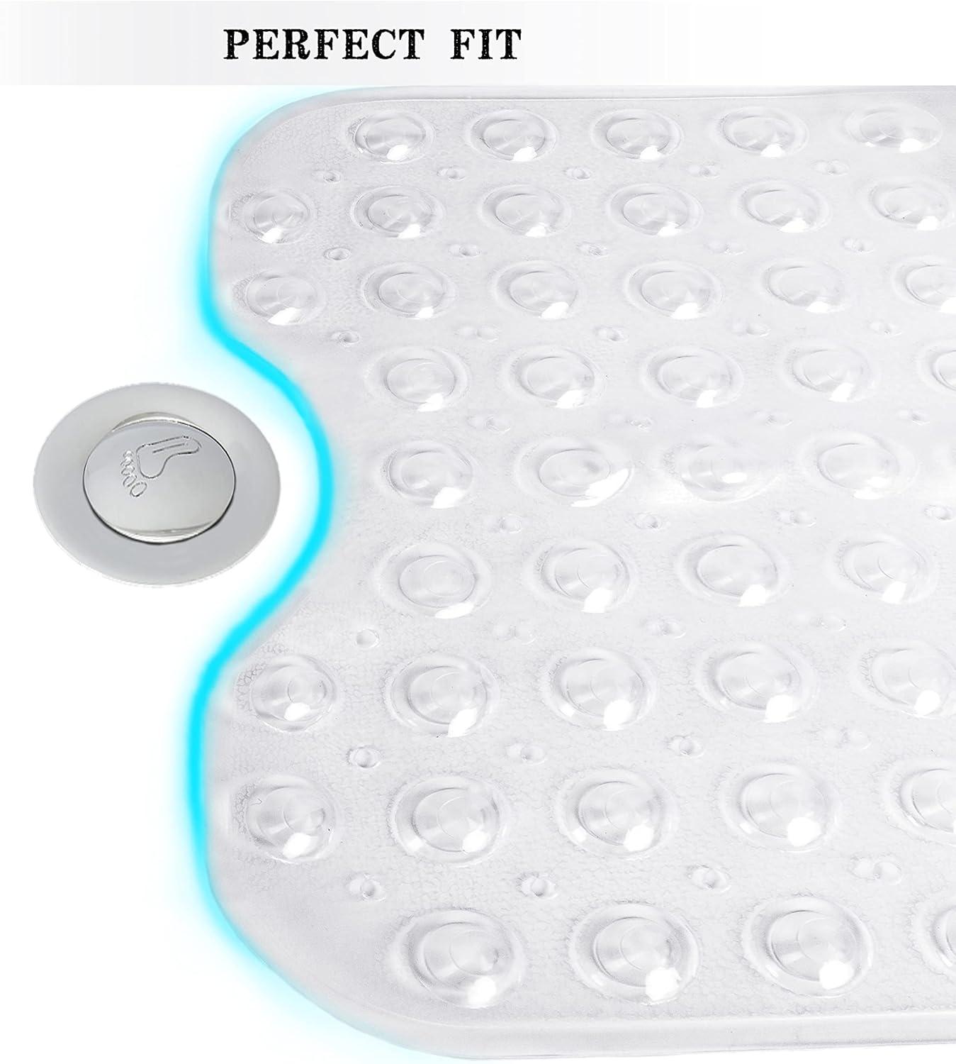 Bathtub Mats for Shower Tub Extra Long Non-Slip Bath Mat, 39 x 16 Inch Shower Mat with Drain Holes and Suction Cups, Bath Tub Mat for Bathroom with Machine Washable (Clear)