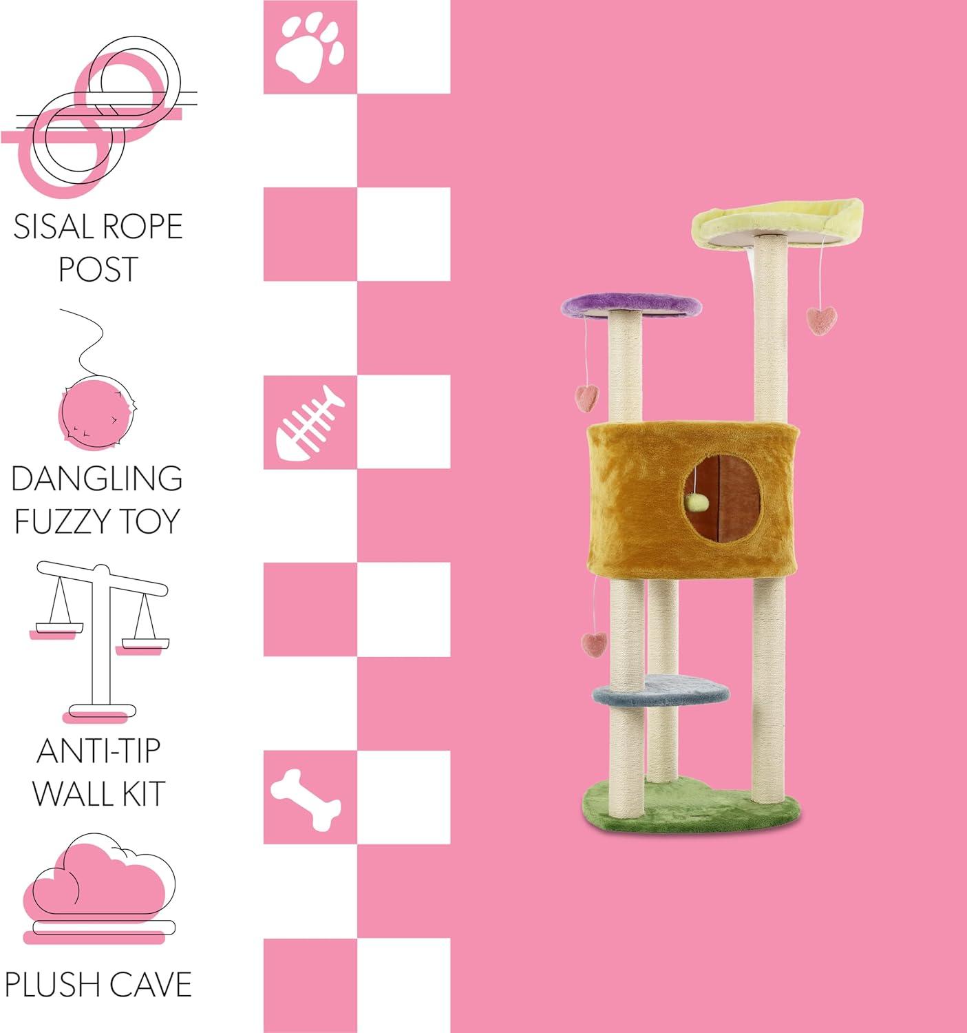 Aisling 4-Tier Modern Sisal Heart Cat Tree with Scratching Posts, Napping Perch, and Dangling Toys