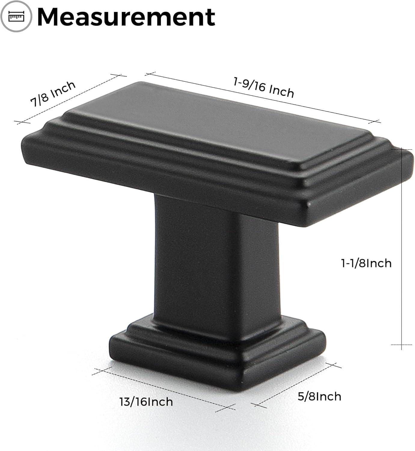 Matte Black Square Zinc Cabinet Knobs with Mounting Hardware