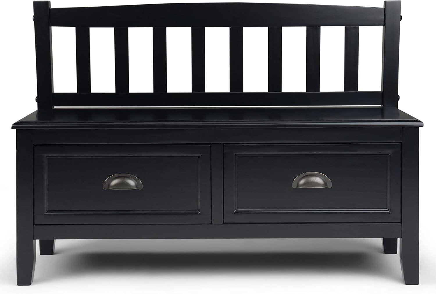 Burlington Wood 42 inch Wide Transitional Entryway Bench with Drawers in Black