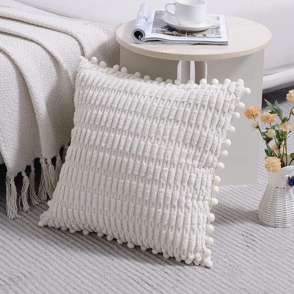 Fymlhomi 2 Packs Sage Green Decorative Throw Pillow Covers 18x18 Inch for Couch Bed Sofa, Modern Farmhouse Boho Home Decor, Soft Cute Plush Corduroy Cushion Case 45x45 CM