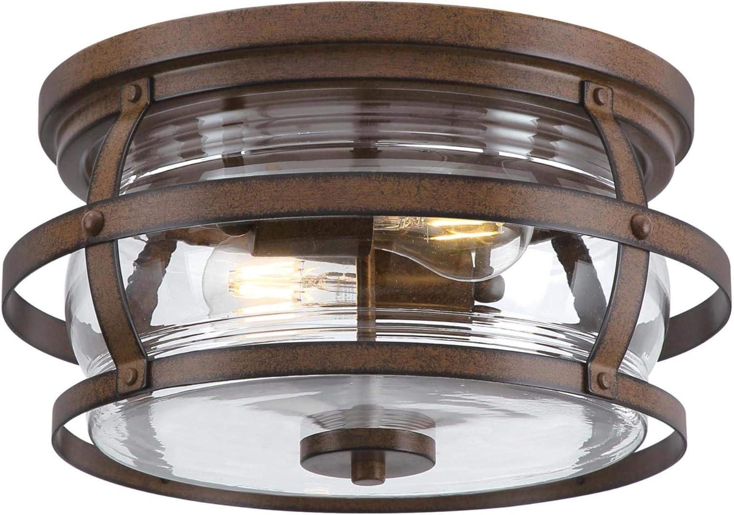 Barnwood and Clear Glass 14-Inch Outdoor Flush Mount Light