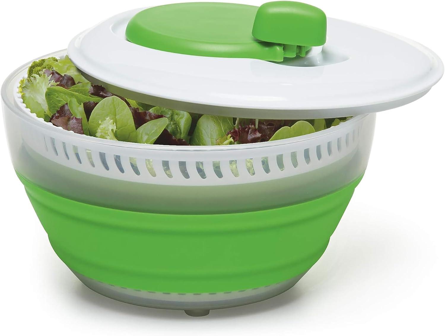 Prepworks Collapsible 3qt Salad Spinner: Dishwasher-Safe, Nonslip Base, Adjustable Handle, Green Lettuce Spinner