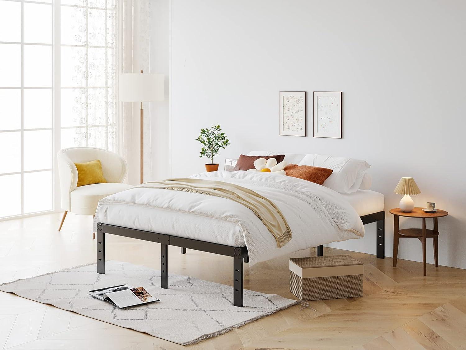 Twin Metal Bed Frame - 16 Inch Tall, No Box Spring Needed, Heavy Duty Platform With Storage Space, Sturdy Non-Slip Noiseless