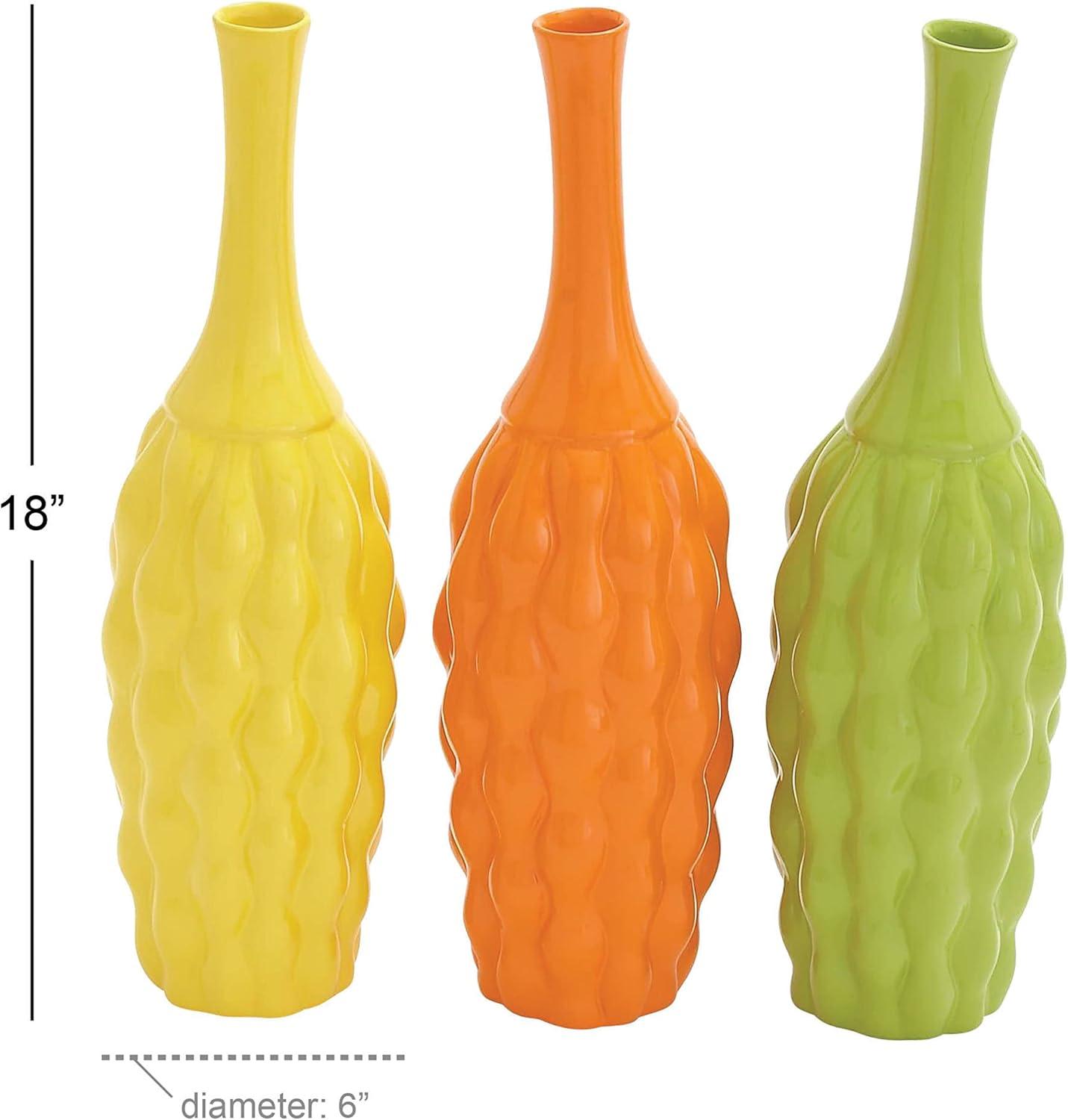 Coastal Charm 18" Trumpet Ceramic Vase Trio in Yellow, Orange, and Green