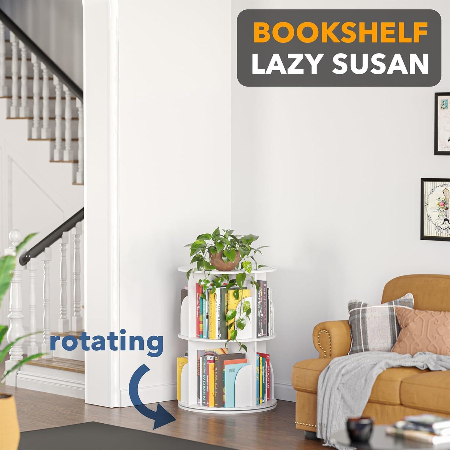 SpaceAid Rotating Bookshelf Tower, 360° Spinning Bookcase Lazy Susan, Revolving Round Carousel For Book Storage, Vertical Turning Spiral Corner Organizer