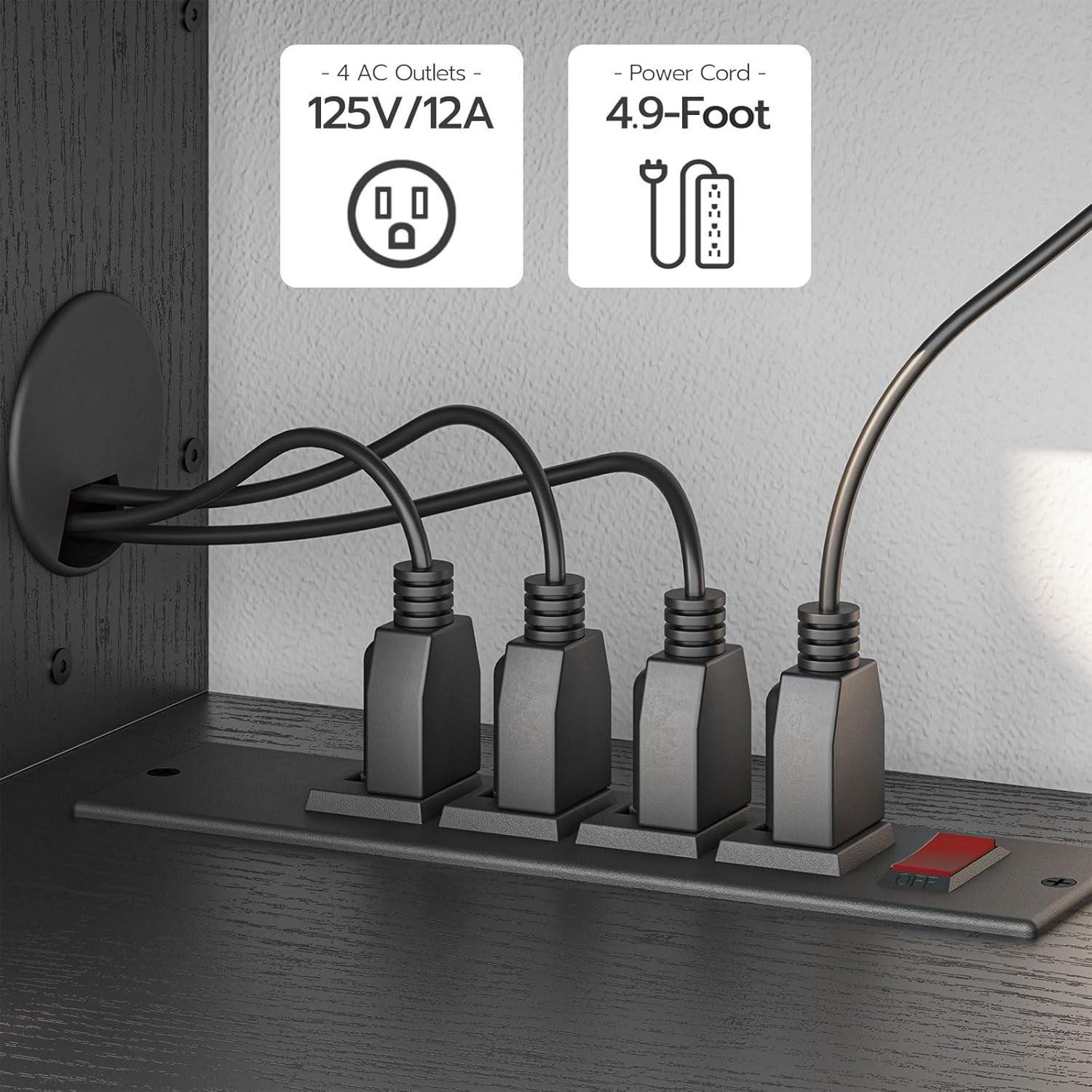 Floating TV Stand with Power Outlet 55", Modern Wall Mounted Media Console Shelf Cabinet for Under TV Storage, Entertainment Center, Living Room, Bedroom, Rustic Brown and Black BF11DS01