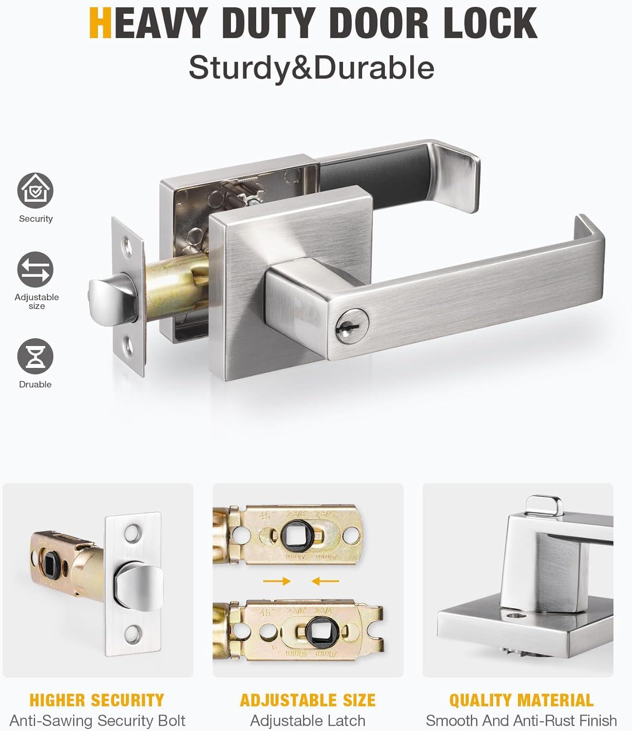 Front Door Handle and Deadbolt Set, Matte Black Exterior Door Lock Set with Deadbolt, Front Door Handles and Locks (2 Pack)